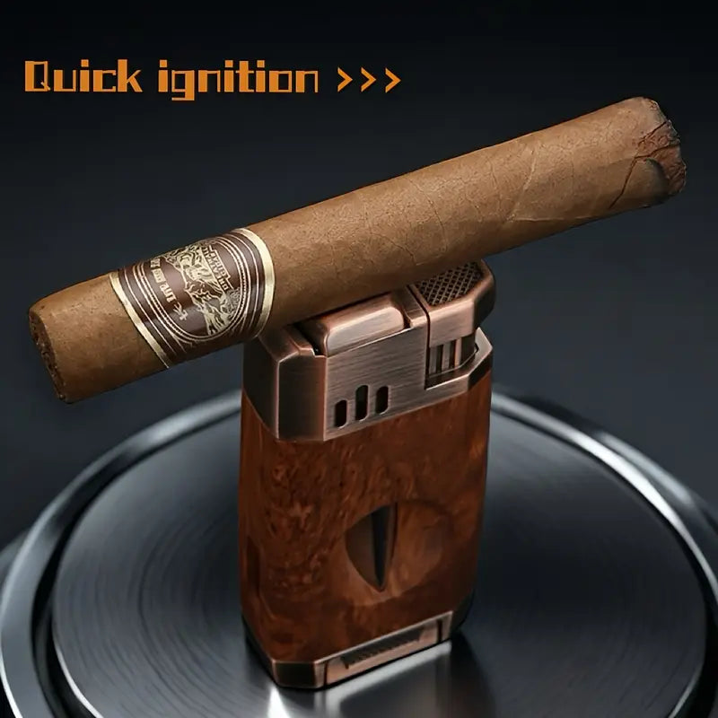 All-in-One Torch Lighter with Built-in Cigar Cutter, Holder, Dual Windproof Jet Flame, Butane Lighter with Gift Box