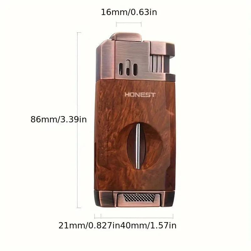 All-in-One Torch Lighter with Built-in Cigar Cutter, Holder, Dual Windproof Jet Flame, Butane Lighter with Gift Box