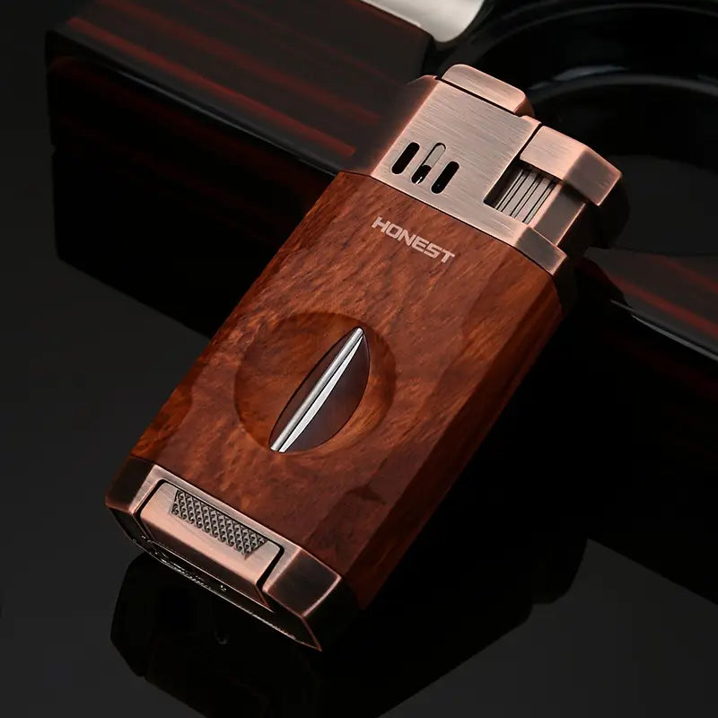 All-in-One Torch Lighter with Built-in Cigar Cutter, Holder, Dual Windproof Jet Flame, Butane Lighter with Gift Box