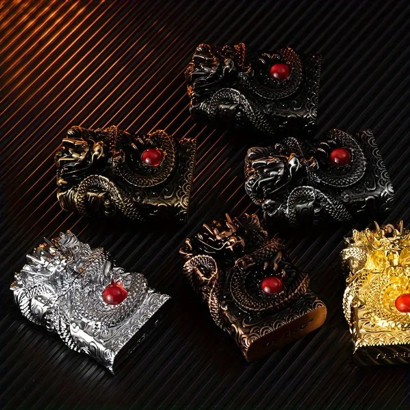 Elegant Vintage-Style Metal Lighter with Dragon Design - Embossed