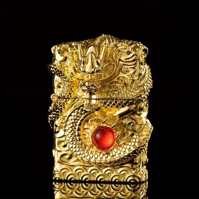 Elegant Vintage-Style Metal Lighter with Dragon Design - Embossed