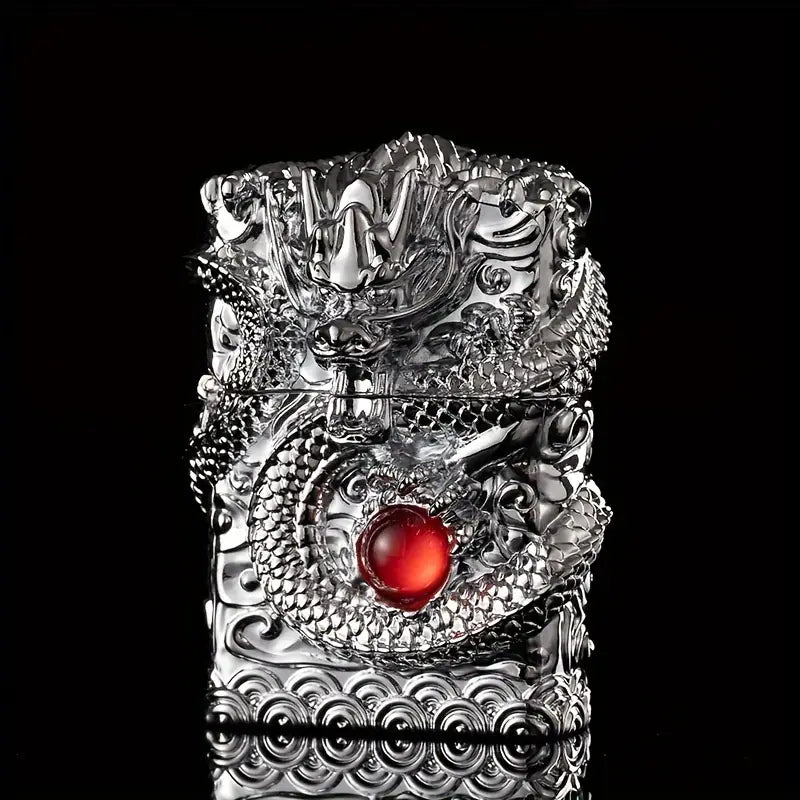 Elegant Vintage-Style Metal Lighter with Dragon Design - Embossed