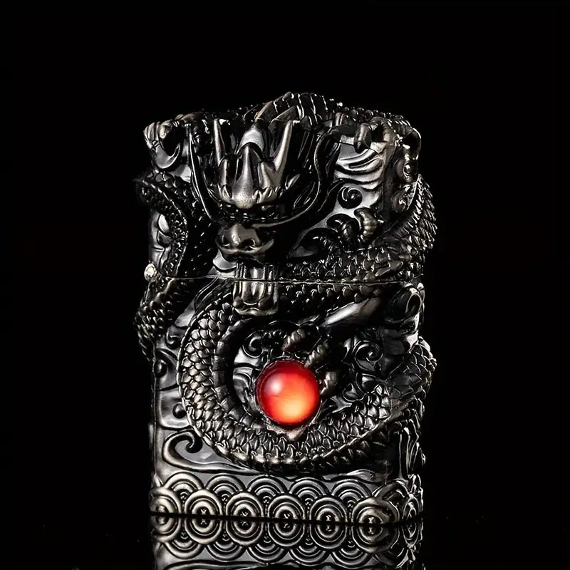 Elegant Vintage-Style Metal Lighter with Dragon Design - Embossed