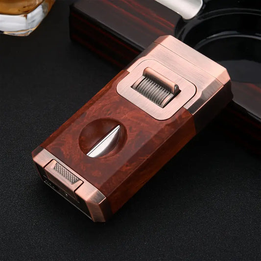 All-in-One Torch Lighter with Built-in Cigar Cutter, Holder, Dual Windproof Jet Flame, Butane Lighter with Gift Box